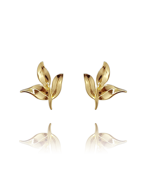 earring_leaf_brass_yellow_gold_ 18kts jewelry |Elba