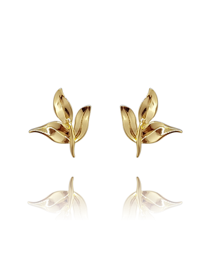 earring_leaf_brass_yellow_gold_ 18kts jewelry |Elba
