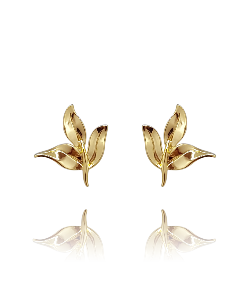 earring_leaf_brass_yellow_gold_ 18kts jewelry |Elba