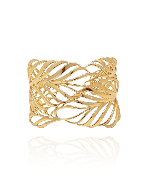 cuff_manchette_palmeira_palm tree_brass_yellow_gold_18kts jewelry |Elba